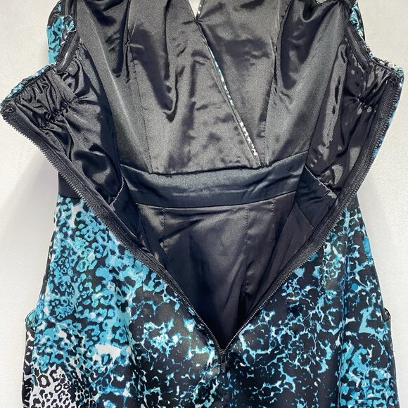 GUESS Satin Strapless Pleated V-Notched Mini Dress Women Size 6 Black Multicolor - Picture 10 of 16